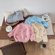 【熱銷Top1-限時下殺】女童針織衫打底套頭 女童毛衣 兒童上衣2025新款女童毛衣儿童粉色毛球针织衫女孩韩版圆领套头秋