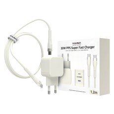 로랜텍 파스텔 PPS PD 초고속 충전기 30W + C타입 to C타입 케이블 1.2m 세트, 크림, 1세트