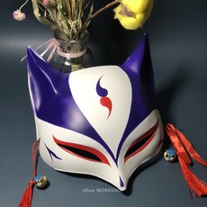 日式復古風發光狐狸面具，半臉cos花臉設計，適合舞會派對裝扮，萬聖節古風面罩，展現獨特風格, 1個, 彩繪款A13, 彩繪款A13
