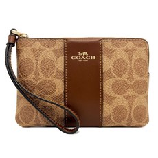 COACH C LOGO 直紋手拿包 焦糖