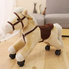 跳跳馬兒童玩具騎馬大號跑馬搖搖馬輪子馬木馬, 1個, 米色滑動馬【承重50kg 兒歌+故事】