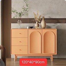 奶油風玄關收納邊櫃，法式輕奢簡約設計，入戶客廳裝飾儲物櫃，多功能置物防塵收納, 橙色三斗兩門-1.2米