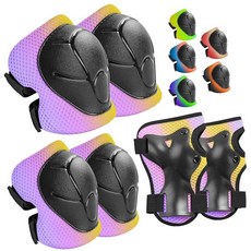 아동용 보호 장비 세트 Wemfg 무릎 패드 만 3-8세 및 팔꿈치 손목 보호대 포함 3 in 1 스케이트 사이클링 자전거 롤러블레이드 스쿠터용(블루) 178375, 퍼플-핑크-옐로우