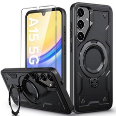 삼성 갤럭시 A15 케이스 마그네틱 스탠드 포함 Mag-Safe 액정보호필름 무선 충전 5G 폰 케이스 링 홀더 커버 블랙 212071