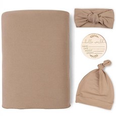 TANOFAR 여아 및 남아용 신생아 포대기 담요 4팩 매우 부드러운 속싸개 담요 어울리는 머리띠와 비니 세트 아기 아기방 랩 그린 체커보드 233989