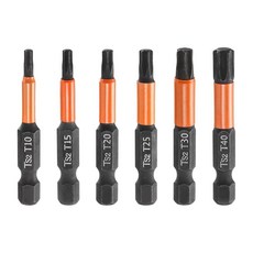 HARFINGTON 6피스 T10-T40 Torx 헤드 스크루 드라이버 비트 세트 50mm(2인치) 길이 0.6cm(1/4인치) 육각 섕크 마그네틱 구멍 없음 탬퍼 프루프 6포, 1