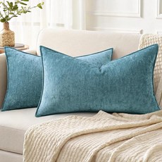 DecorUhome 여름 소파 장식용 베개 커버 45.7 x 45.7cm(18 x 18인치) 2개 세트 장식적이고 부드러운 벨벳 모던하고 아늑한 셔닐 베개 커버 우아한 디자, 청록색