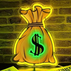 달러 표시 네온사인 머니 백 모양 LED 벽 조명 가정 사무실 게임룸 바 장식 부자 테마 분위기 조명, [01] 33x24cm
