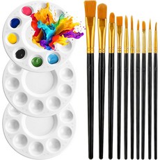 페인트 브러시 팔레트 세트 10PCS 블랙 및 3PCS 원형 플라스틱 아크릴 오일 수채화 구아슈 템페라 바디 페인팅용 나일론 헤어 브러시별도 크기 모양
