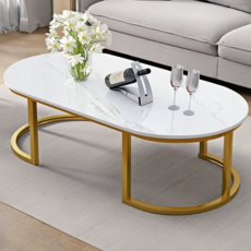 좌식 소파테이블 광택 대리석 거실테이블, 화이트 골드 100CM
