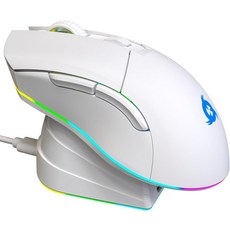 충전 도크 RGB가 장착된 KLIM Blaze Pro 충전식 무선 게이밍 마우스 - 새로운 버전 고정밀 센서 및 오래 지속되는 배터리 최대 6000 DPI 훌륭한 PC, White