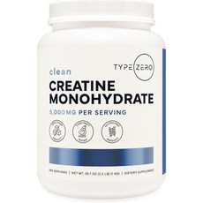 타입 제로 크레아틴 모노하이드레이트(무향) 1kg 1회 제공량당 5000mg(5g) 미세화 슈가 케토 친화적 및 글루텐 프리 200인분, 맛없는, 1개