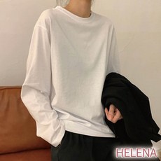 【Helena】長袖上衣 長袖T恤 圓領上衣 韓版純色寬鬆百搭打底衫 上衣女 A243