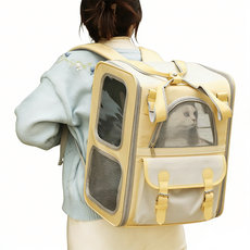 포프린츠펫 다기능 삼면통풍 고급형 고양이 강아지 이동가방, 1개, 노란색