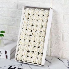 情人節禮物首選：桃園熱銷三層仿真香皂玫瑰花束，浪漫香氛，持久保存, 1個, 純白一盒50朵 送花桿, 純白