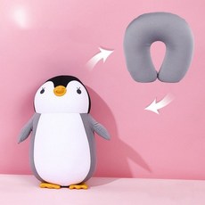 여행용목베개 포근한 인형 쿠션 펭귄 모양 안락한 휴식용 방석 디자인 소프트 소재, 그레이 펭귄, 그레이 펭귄