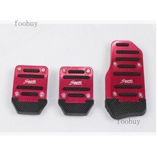 台灣出貨 汽車腳踏板改裝剎車油門離合器鋁合金屬腳踏板防滑墊不鏽鋼加厚型, 普通紅色三片裝【手動擋腳踏