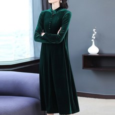 라오농 여 원피스 정장단추 A라인 벨벳 블랙 빅사이즈 중년 직장인의류 패션 춘추환절기 코디 베이직+WXY01