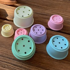 베베코지 아기 실리콘 스태킹컵 스태킹 컵쌓기 소근육 장난감 유아, 1개, 레인보우