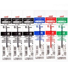 깡쓰 미쯔비시 유니 제트스트림 3색 4색 멀티 볼펜 리필심 0.7mm, 1개, 0.7 6개 세트 (흑3+청1+적1+녹1)