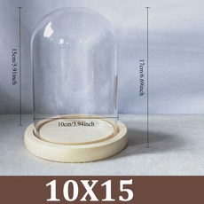 대형 15가지 사이즈의 러스틱 우드 베이스 유리 클로슈 벨 자 식물 표본 및 DIY 테이블탑 장식용 방진 디스플레이 케이스, 10X15, [02] 10X15