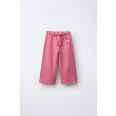 [국내배송] 자라 ZARA 카피바라 자수 와이드 레그 플러시 팬츠 - 레드 코랄 938593