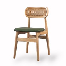 千葉圓背實木藤編餐椅 - 北歐日式IG網美風CHR025, 綠皮, 1個