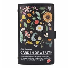 Rich Blossoms 鈔票收納冊 50頁100張 皮革封面防潑水紀念幣收納夾, 1個, 【黑色】花卉存錢本