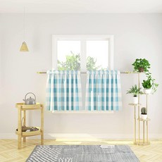 NATUS WEAVER 창문 밸런스 40.6cm(16인치) 길이 2패널 버팔로 격자무늬 깅엄 로드 포켓 짧은 작은 층 커튼 주방 카페 커튼 욕실 커튼 레드 & 화이트