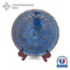 AN58璟庭坊 法國工藝手工刻紋紅酒墊 搭配手作6吋杏仁派禮盒組, 青花藍, 1個