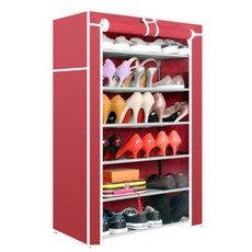 源頭廠家鞋架子簡易多層家用防塵布藝收納省空間宿舍鞋架進門鞋櫃, 1個, 7層6格酒紅色:組裝：9.8mm