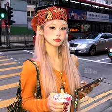 楊超越同款美式復古頭巾女夏季音樂節辣妹街頭y2k印花方巾