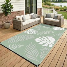 GOTGELIF Green and White Tropical Leaves Outdoor Camping Rug Waterproof 9x18FT, GOTGELIF Green and White Tropi