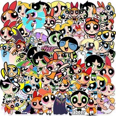 번블랙 애니메이션 캐릭터 굿즈 폰꾸 다꾸 방수 스티커, 1세트, 파워퍼프걸1