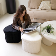 헤이루미 미니 부클레 수납 스툴 화장대 보조 의자 인테리어 수납함, 1개, 화이트 하트