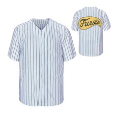 남성용 워리어 퓨리 핀스트라이프 영화 야구 저지 스티치 S-3XL 화이트.