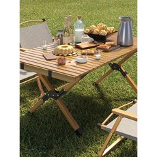 NABI CAMPING 접이식 롤 우드 캠핑 테이블, 아이보리