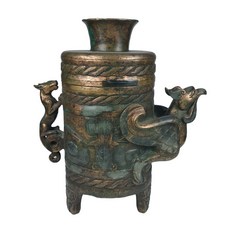 博古珍藏 漢．和闐碧玉鎏金雕鳳首瑞獸蓋罐．3.21公斤．老件文物．早期收藏, 1個