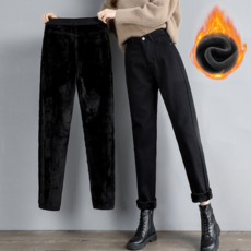 NUNUHANA 여성 기모 배기 9부 와이드 청바지