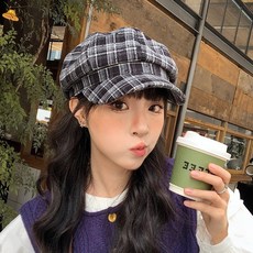 【日韓鴨舌帽】格紋八角畫家帽子女秋冬文藝復古顯臉小云朵帽時尚百搭鴨舌貝雷帽