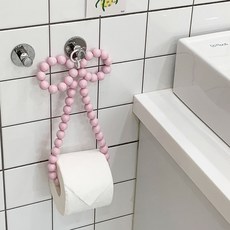 이모네리본 비즈 두루마리 휴지 걸이 화장실 욕실 주방 다용도, 핑크, 1개