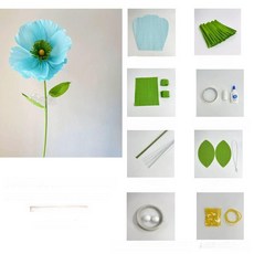 자이언트 페이퍼 플라워 종이꽃 만들기 세트 DIY 포토존 장식, 무절단 라이트블루 (다크 컬러 꽃잎)