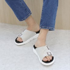 男款腳感舒適柔軟雙層氣墊休閒扣帶拖鞋 Music's, 250, 白色