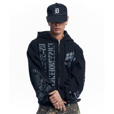 [이지노이지] 마린 크랙 나염 후드 집업 - 블랙