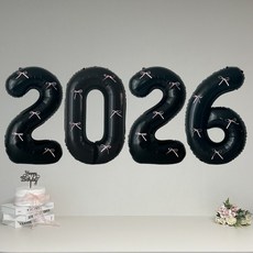연지마켓 블랙 대형 숫자 풍선 리본 기념일 생일, 1개, 핑크리본 + 블랙숫자 2026