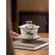 草木灰竹韻三才碗 德化陶瓷蓋碗 傳統手工藝功夫茶具, 商品主圖, 1個