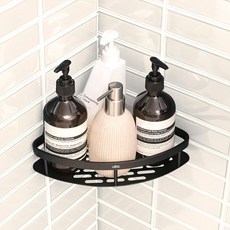 Leto 免鑽孔鋁製浴室轉角置物架, 黑色