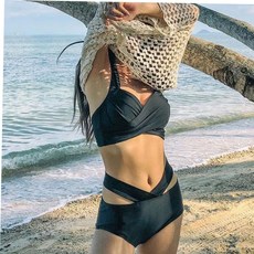 여름 해변 홀터넥 스트랩 비키니 수영복 시원한 래쉬가드 ggp*467lq, 네이비블루_M(44-55)