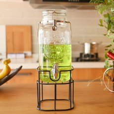 客滿來 玻璃飲料罐 附不鏽鋼龍頭 鐵架底座, 1個, 提手卡扣4L+不鏽鋼龍頭+架 ADLK