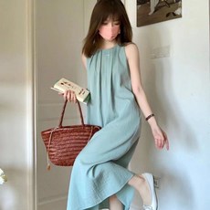투니스 여성 단색 루즈핏 롱 민소매 원피스